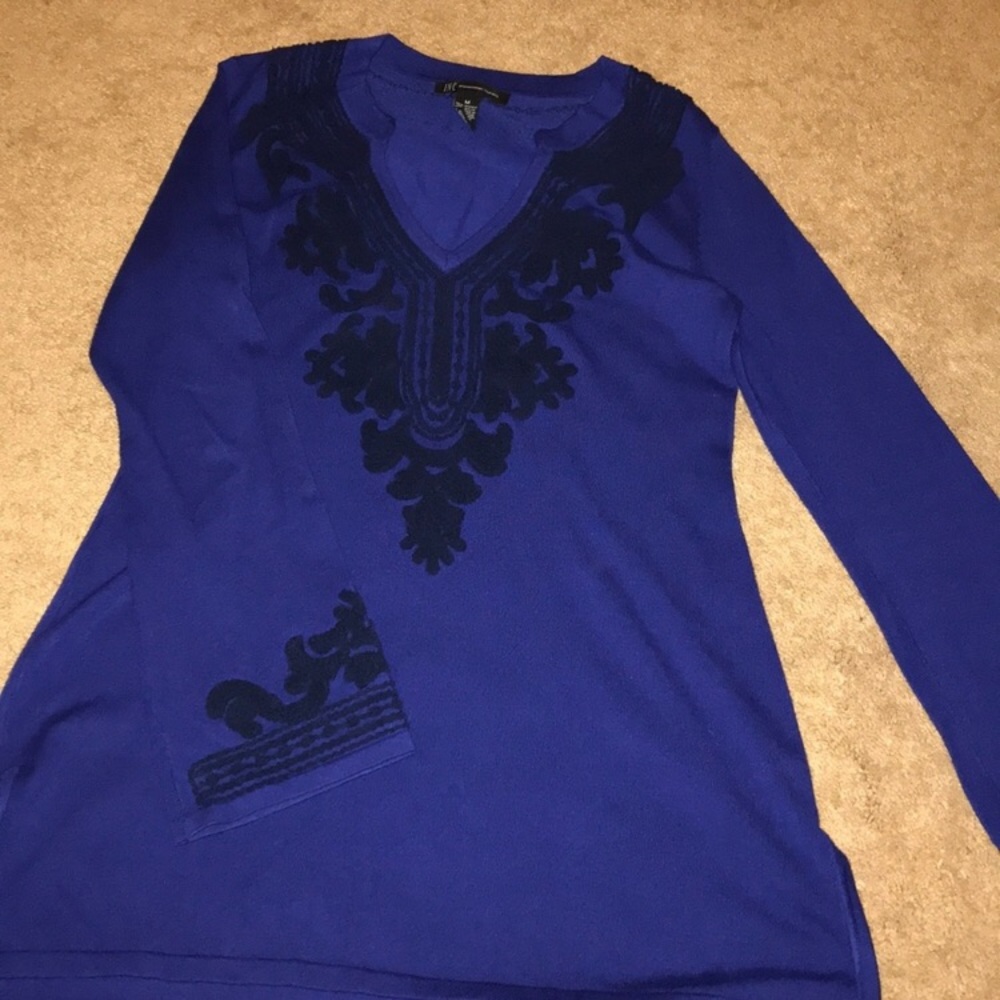 Royal Blue INC Embroidered Top